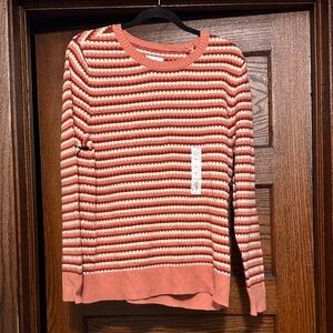Croft & Barrow Coral and Cream Scalloped Striped sweater